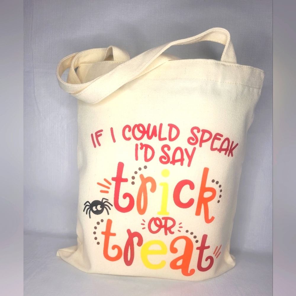 Custom made canvas Halloween trick or treat tote bag